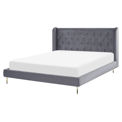 Cama Veludo FORBACH 160 x 200 cm Cinzento