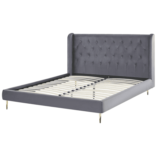 Cama Veludo FORBACH 160 x 200 cm Cinzento