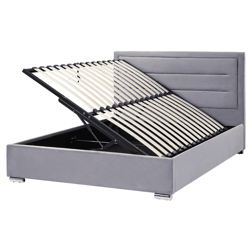 Cama baú Veludo ROUEN 160 x 200 cm Cinzento escuro