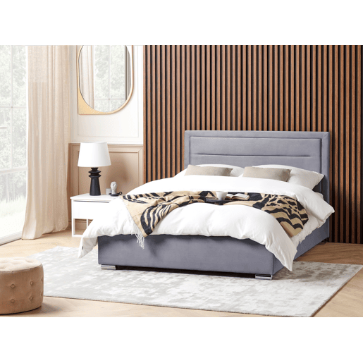 Cama baú Veludo ROUEN 160 x 200 cm Cinzento escuro