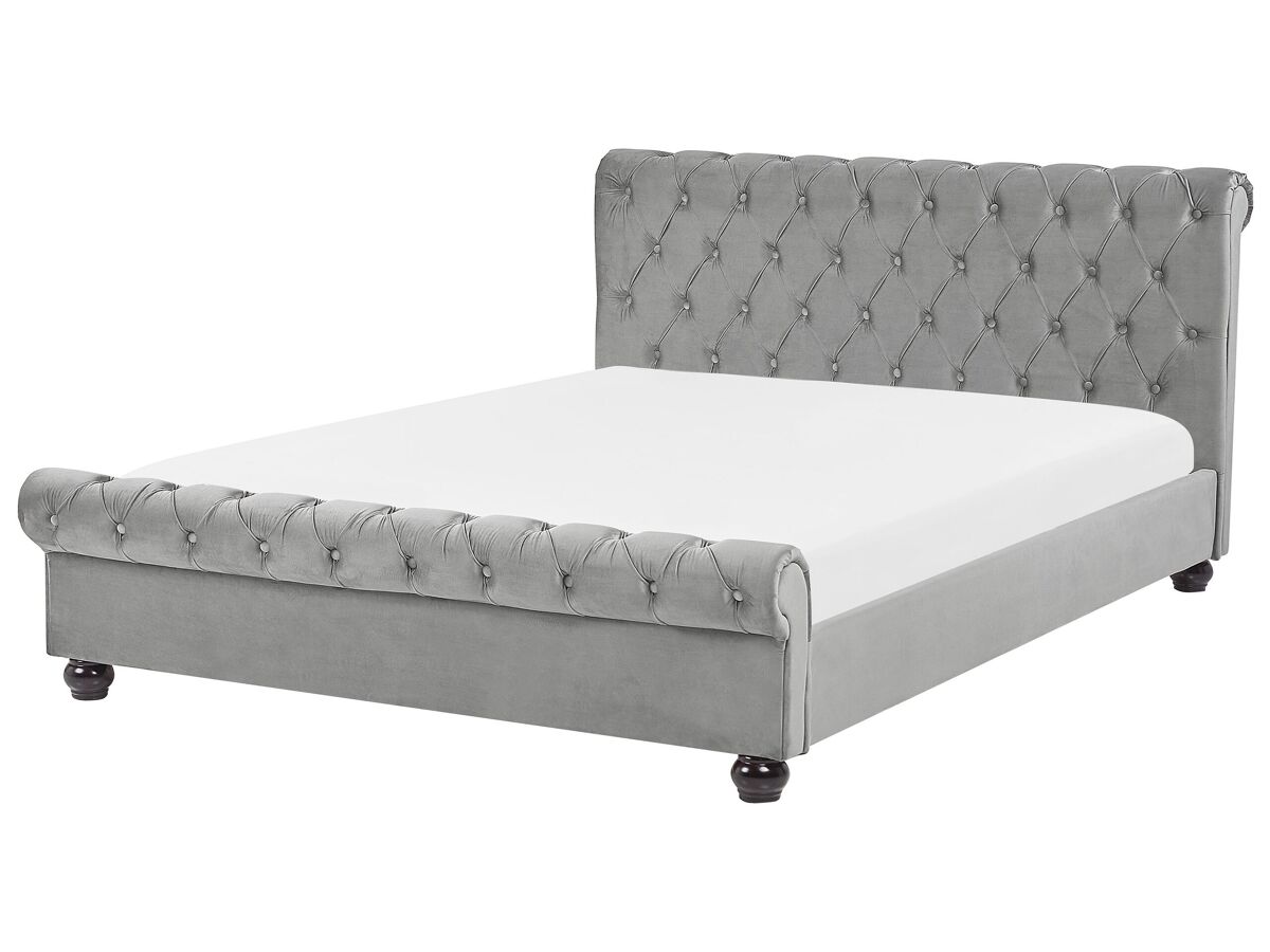 Beliani Cama de agua Terciopelo AVALLON 192x233 Gris Claro