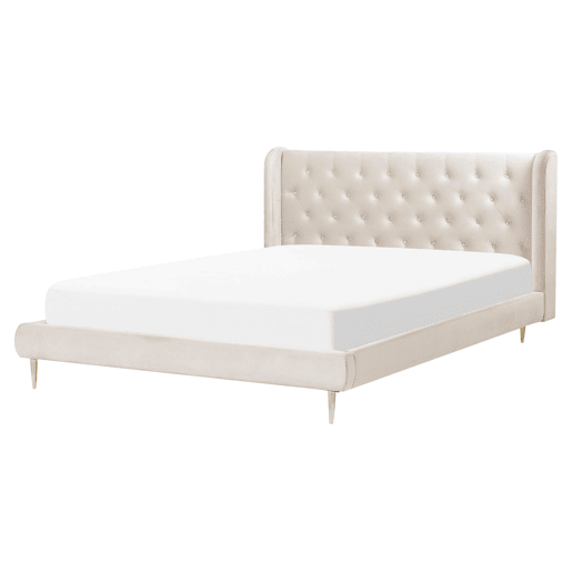 Cama Veludo FORBACH 160 x 200 cm Creme