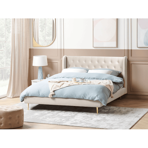 Cama Veludo FORBACH 160 x 200 cm Creme