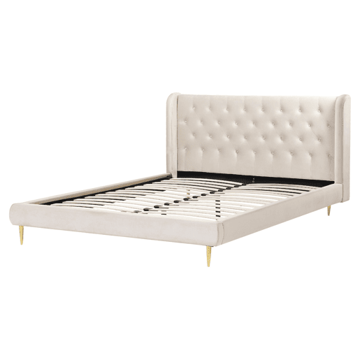 Cama Veludo FORBACH 160 x 200 cm Creme