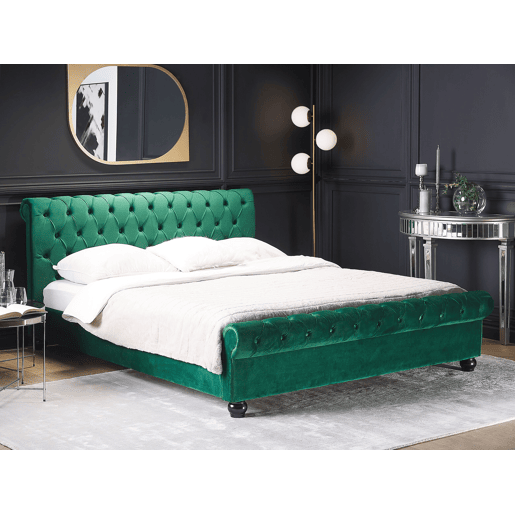 Cama de água Veludo AVALLON 160 x 200 cm Verde esmeralda