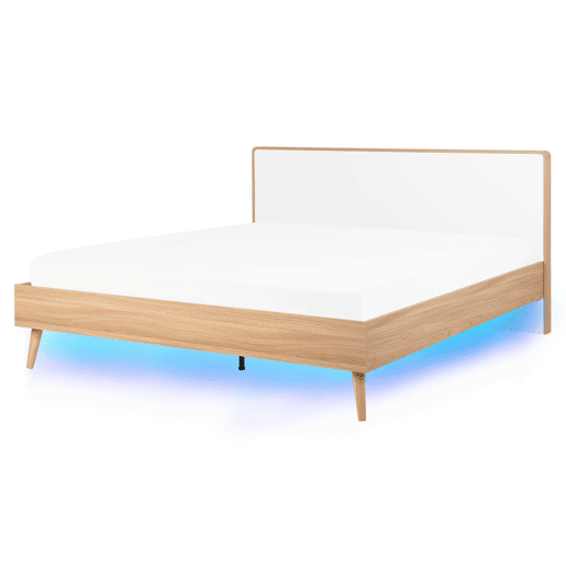 Cama com LED SERRIS 160 x 200 cm Castanho claro
