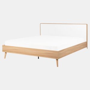 Cama com LED SERRIS 160 x 200 cm Castanho claro