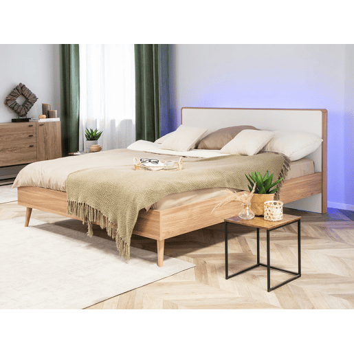 Cama com LED SERRIS 160 x 200 cm Castanho claro