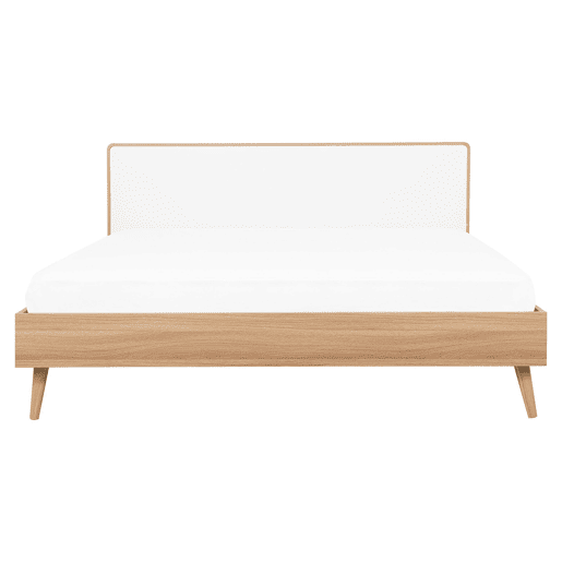 Cama com LED SERRIS 160 x 200 cm Castanho claro