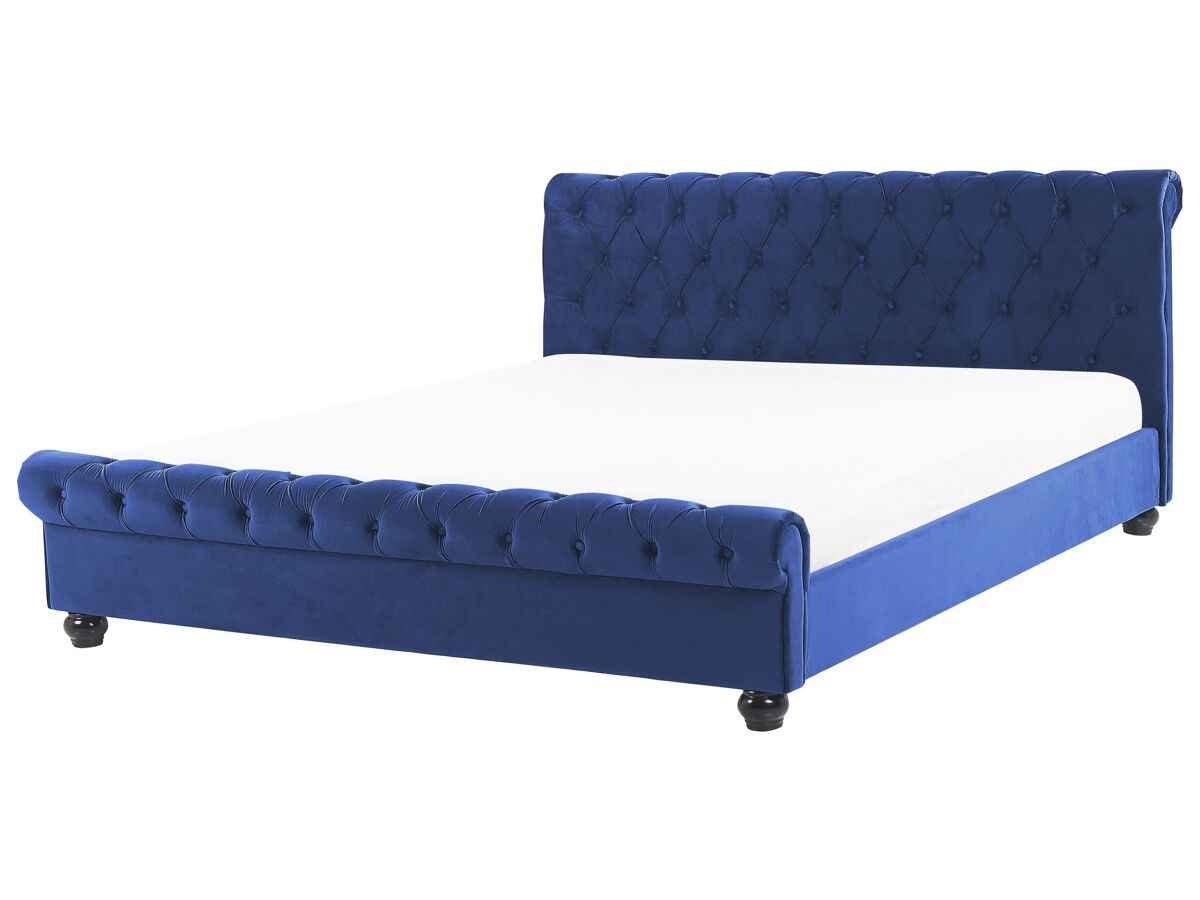 Beliani Cama de agua Terciopelo AVALLON 192x233 Azul Marino