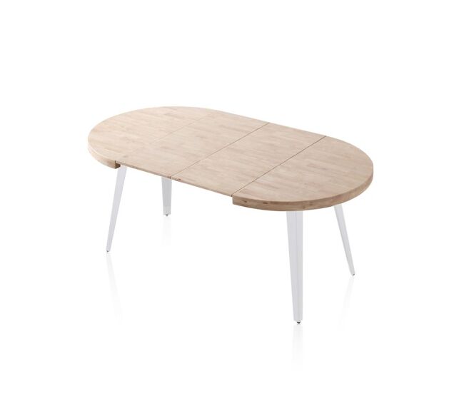 Mesa de comedor redonda extensible en blanco y roble 100-180x100 cm berg blanco - roble 100/180 x 78 x cm