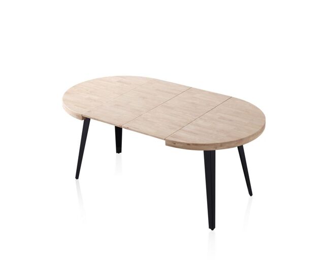 Mesa de comedor redonda extensible en negro y roble 100-180x100 cm Berg Negro - Roble 100/180 x 78 x cm