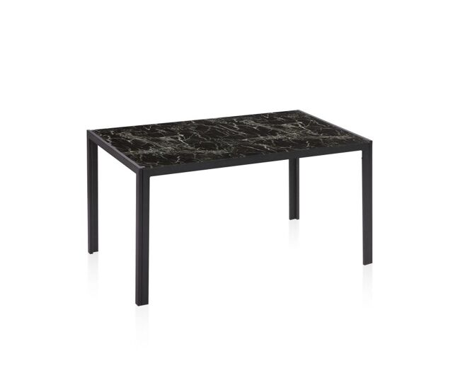 Mesa de comedor fija con sobre de cristal en efecto mármol y negro 135x80 cm Lacey Mármol negro 135 x 75 x cm