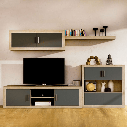 Sala de estar Nuka V7 Cambria - Branco, Cambria - Grafite 290 x 156 x 41,4 cm Sala de estar Nuka V7 Cambria - Branco, Cambria - Grafite 290 x 156 x 41,4 cm