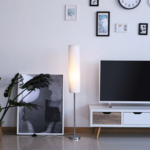 HOMCOM Candeeiro de Pé Moderno para Quarto, Escritório e Sala de Estar (2 Lâmpadas E27) com Interruptor, Baixo Consumo e Base de Aço Inoxidável, 120 cm, Branco