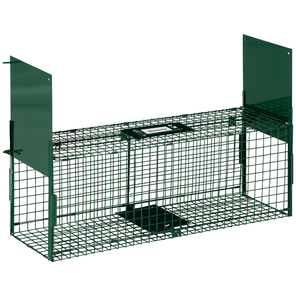 Outsunny trampa para animales vivos con 2 puertas jaula de captura metálica con asa para ratones roedores 80x25x30 cm verde oscuro