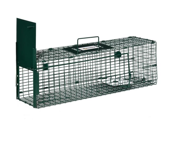 Outsunny trampa para animales vivos 60x18x20 cm jaula trampa para gatos con puerta asa y marco de acero para ratones roedores verde oscuro