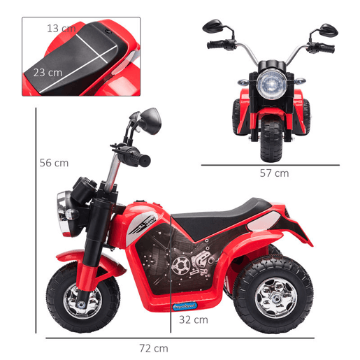 HOMCOM Motocicleta Elétrica Infantil com 3 Rodas Triciclo a Bateria 6V para Crianças de 18-36 Meses com Farol Buzina 72x57x56cm Vermelho HOMCOM Motocicleta Elétrica Infantil com 3 Rodas Triciclo a Bateria 6V para Crianças de 18-36 Meses com Farol Buzina 72x57x56cm Vermelho