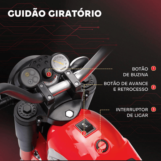 HOMCOM Motocicleta Elétrica Infantil com 3 Rodas Triciclo a Bateria 6V para Crianças de 18-36 Meses com Farol Buzina 72x57x56cm Vermelho HOMCOM Motocicleta Elétrica Infantil com 3 Rodas Triciclo a Bateria 6V para Crianças de 18-36 Meses com Farol Buzina 72x57x56cm Vermelho
