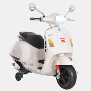 HOMCOM Mota Elétrica para Crianças de 3-6 Anos com Licença Vespa Moto a Bateria para Crianças com Música Velocidade 2-3 kmh e Buzina Carga 30 kg 102x50,5x75,5 cm Branco