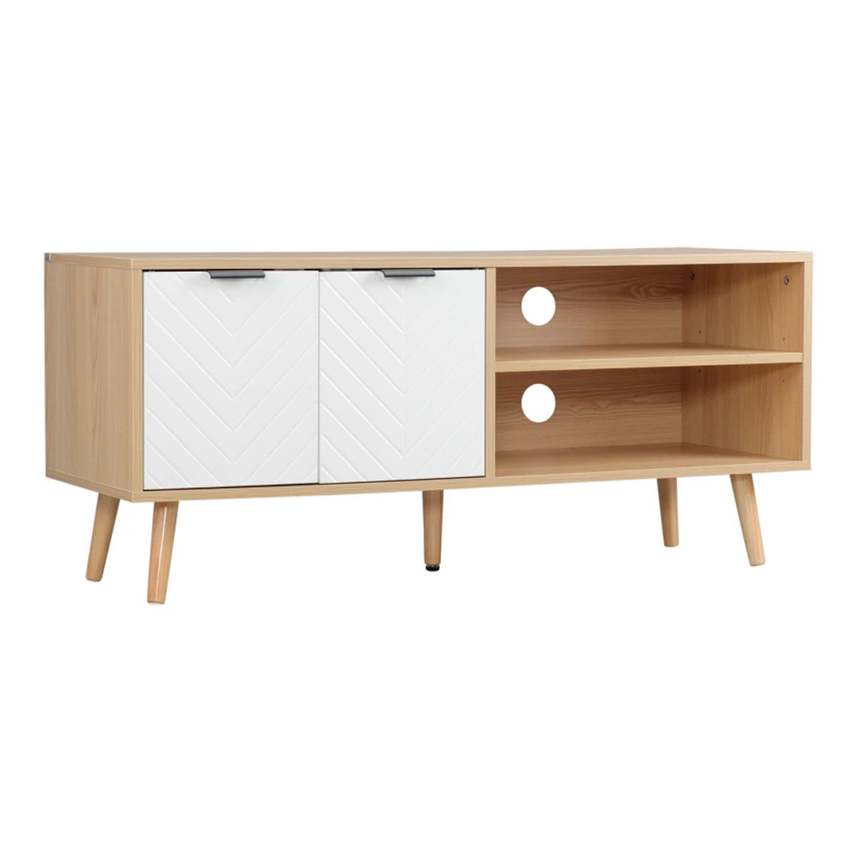 Homcom mueble para tv moderno mesa para tv de salón con 2 puertas y 2 estantes de almacenaje para televisores de hasta 46" para dormitorio 110x39x48,8 cm natural y blanco