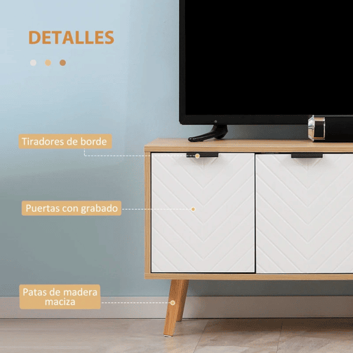 HOMCOM Móvel de TV Moderno Móvel de TV para Sala de Estar com 2 Portas e 2 Prateleiras de Armazenamento para Televisores de até 46 para Dormitório 110x39x48,8cm Madeira e Branco