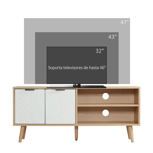HOMCOM Móvel de TV Moderno Móvel de TV para Sala de Estar com 2 Portas e 2 Prateleiras de Armazenamento para Televisores de até 46 para Dormitório 110x39x48,8cm Madeira e Branco
