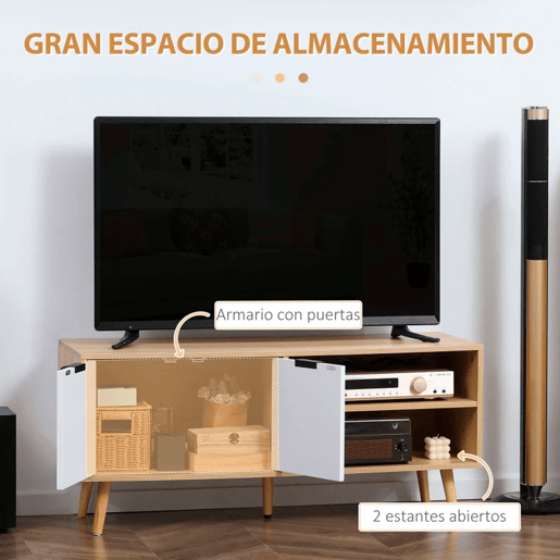 HOMCOM Móvel de TV Moderno Móvel de TV para Sala de Estar com 2 Portas e 2 Prateleiras de Armazenamento para Televisores de até 46 para Dormitório 110x39x48,8cm Madeira e Branco