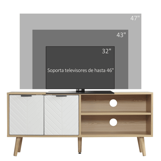 HOMCOM Móvel de TV Moderno Móvel de TV para Sala de Estar com 2 Portas e 2 Prateleiras de Armazenamento para Televisores de até 46 para Dormitório 110x39x48,8cm Madeira e Branco