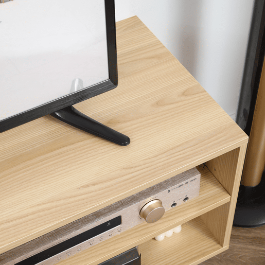 HOMCOM Móvel de TV Moderno Móvel de TV para Sala de Estar com 2 Portas e 2 Prateleiras de Armazenamento para Televisores de até 46 para Dormitório 110x39x48,8cm Madeira e Branco