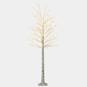 HOMCOM Árvore Cerejeira com 180 Luzes LED IP4 Banco Quente Candeeiro Decorativo com Flor de Cereja com Luz Ajustável em 3 Modos para Sala de Estar Festas Interiores 21,5x21,5x180cm Branco