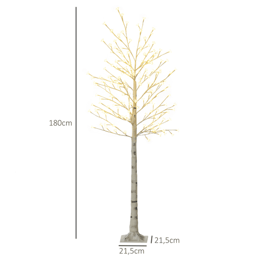 HOMCOM Árvore Cerejeira com 180 Luzes LED IP4 Banco Quente Candeeiro Decorativo com Flor de Cereja com Luz Ajustável em 3 Modos para Sala de Estar Festas Interiores 21,5x21,5x180cm Branco