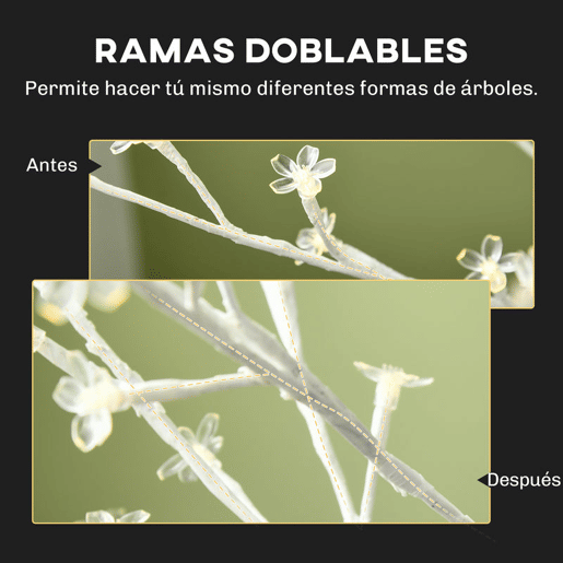 HOMCOM Árvore Cerejeira com 180 Luzes LED IP4 Banco Quente Candeeiro Decorativo com Flor de Cereja com Luz Ajustável em 3 Modos para Sala de Estar Festas Interiores 21,5x21,5x180cm Branco