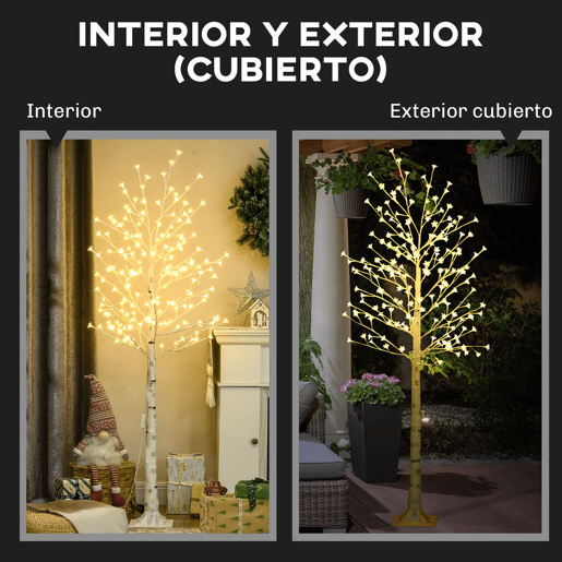 HOMCOM Árvore Cerejeira com 180 Luzes LED IP4 Banco Quente Candeeiro Decorativo com Flor de Cereja com Luz Ajustável em 3 Modos para Sala de Estar Festas Interiores 21,5x21,5x180cm Branco