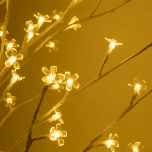 HOMCOM Árvore Cerejeira com 180 Luzes LED IP4 Banco Quente Candeeiro Decorativo com Flor de Cereja com Luz Ajustável em 3 Modos para Sala de Estar Festas Interiores 21,5x21,5x180cm Branco