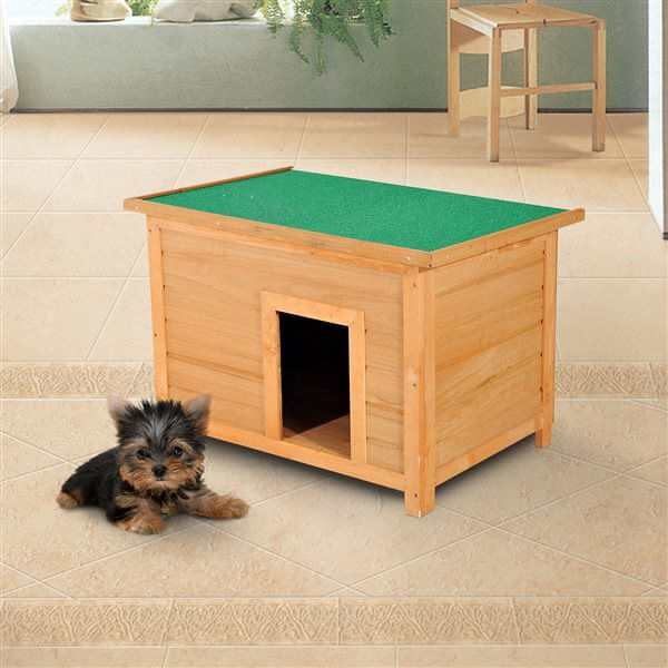 Pawhut caseta para perro de exterior casa para perros de madera impermeable con tejado abatible y patas antideslizantes para interior y exterior 82x58x58 cm natural