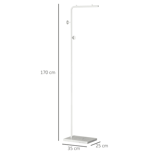 HOMCOM Cabide de Pé Elegante Cabide de Pé para Abrigos com 2 Ganchos Redondos Suspensos e Base de Mármore para Dormitório Corredor Entrada 35x25x170cm Branco