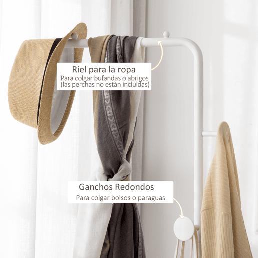 HOMCOM Cabide de Pé Elegante Cabide de Pé para Abrigos com 2 Ganchos Redondos Suspensos e Base de Mármore para Dormitório Corredor Entrada 35x25x170cm Branco
