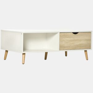 HOMCOM Mesa de Centro Retangular Mesa de Sala de Estar com 2 Gavetas e Compartimentos Abertos Estilo Nórdico para Escritório Dormitório Estúdio 106x58x39,5cm Branco e Madeira