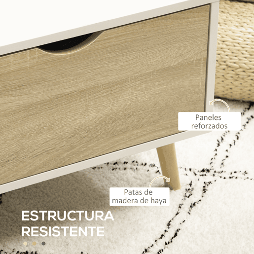 HOMCOM Mesa de Centro Retangular Mesa de Sala de Estar com 2 Gavetas e Compartimentos Abertos Estilo Nórdico para Escritório Dormitório Estúdio 106x58x39,5cm Branco e Madeira