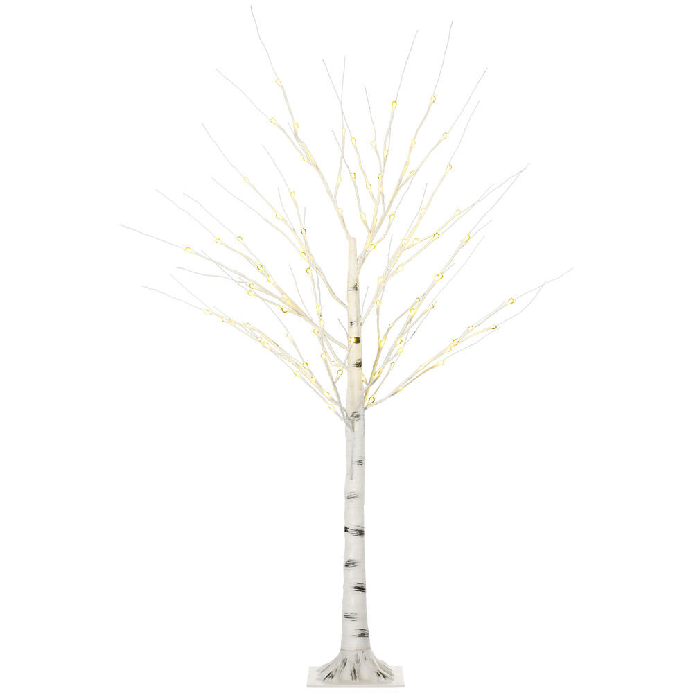 Homcom árbol de abedul altura 150 cm con 96 luces led ip44 blanco cálido ramas flexibles y base lámpara de árbol decoración navidad para interiores 22x22x150 cm blanco