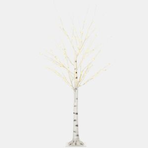 HOMCOM Árvore de Bétula Altura 150cm com 96 Luzes LED IP44 Branco Quente Ramos Flexíveis e Base de Candeeiro Árvore de Decoração de Natal para Interiores 22x22x150cm Branco