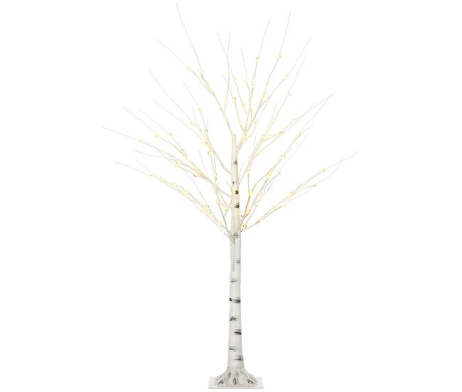 Homcom árbol de abedul altura 150 cm con 96 luces led ip44 blanco cálido ramas flexibles y base lámpara de árbol decoración navidad para interiores 22x22x150 cm blanco