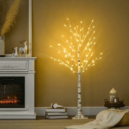 HOMCOM Árvore de Bétula Altura 150cm com 96 Luzes LED IP44 Branco Quente Ramos Flexíveis e Base de Candeeiro Árvore de Decoração de Natal para Interiores 22x22x150cm Branco HOMCOM Árvore de Bétula Altura 150cm com 96 Luzes LED IP44 Branco Quente Ramos Flexíveis e Base de Candeeiro Árvore de Decoração de Natal para Interiores 22x22x150cm Branco
