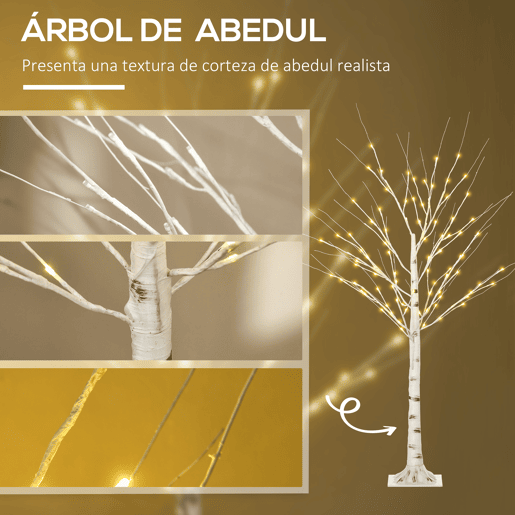 HOMCOM Árvore de Bétula Altura 150cm com 96 Luzes LED IP44 Branco Quente Ramos Flexíveis e Base de Candeeiro Árvore de Decoração de Natal para Interiores 22x22x150cm Branco HOMCOM Árvore de Bétula Altura 150cm com 96 Luzes LED IP44 Branco Quente Ramos Flexíveis e Base de Candeeiro Árvore de Decoração de Natal para Interiores 22x22x150cm Branco