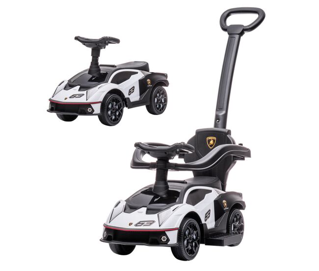 Aiyaplay 2 en 1 coche correpasillos para niños 12-36 meses lamborghini essenza scv12 andador empujador con bocina mango de empuje y barandilla extraíbles 86,5x40x89,5 cm blanco y negro