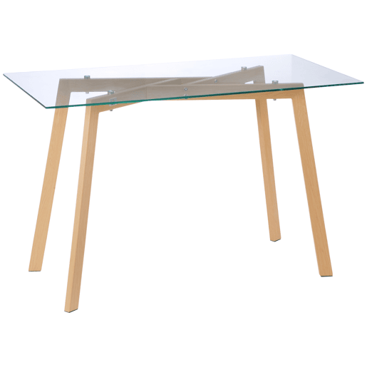 HOMCOM Mesa de Jantar para 4 Pessoas Mesa de Cozinha Moderna com Bancada de Vidro Temperado e Pés de Aço com Efeito de Madeira para Sala de Jantar 120x60x76cm Transparente e Madeira