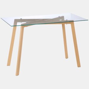 HOMCOM Mesa de Jantar para 4 Pessoas Mesa de Cozinha Moderna com Bancada de Vidro Temperado e Pés de Aço com Efeito de Madeira para Sala de Jantar 120x60x76cm Transparente e Madeira