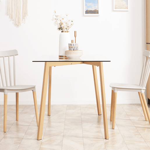 HOMCOM Mesa de Jantar para 4 Pessoas Mesa de Cozinha Moderna com Bancada de Vidro Temperado e Pés de Aço com Efeito de Madeira para Sala de Jantar 120x60x76cm Transparente e Madeira