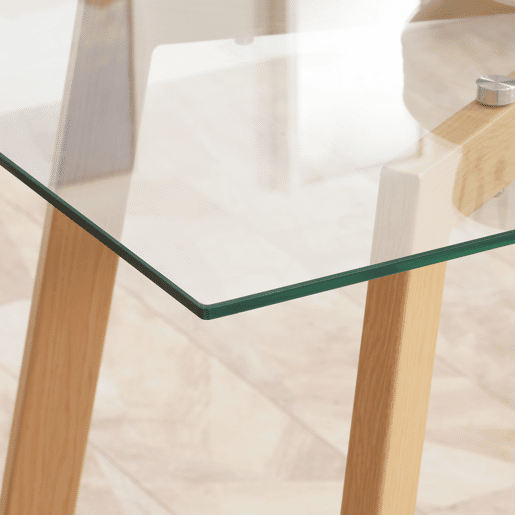 HOMCOM Mesa de Jantar para 4 Pessoas Mesa de Cozinha Moderna com Bancada de Vidro Temperado e Pés de Aço com Efeito de Madeira para Sala de Jantar 120x60x76cm Transparente e Madeira